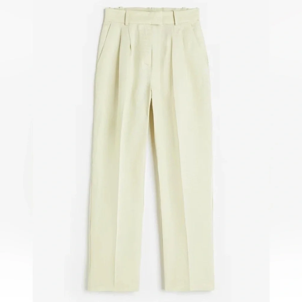 H&M Women’s Pale Green Linen Blend‎ Ankle Length Pleated Dress Pants Size 10 NEW